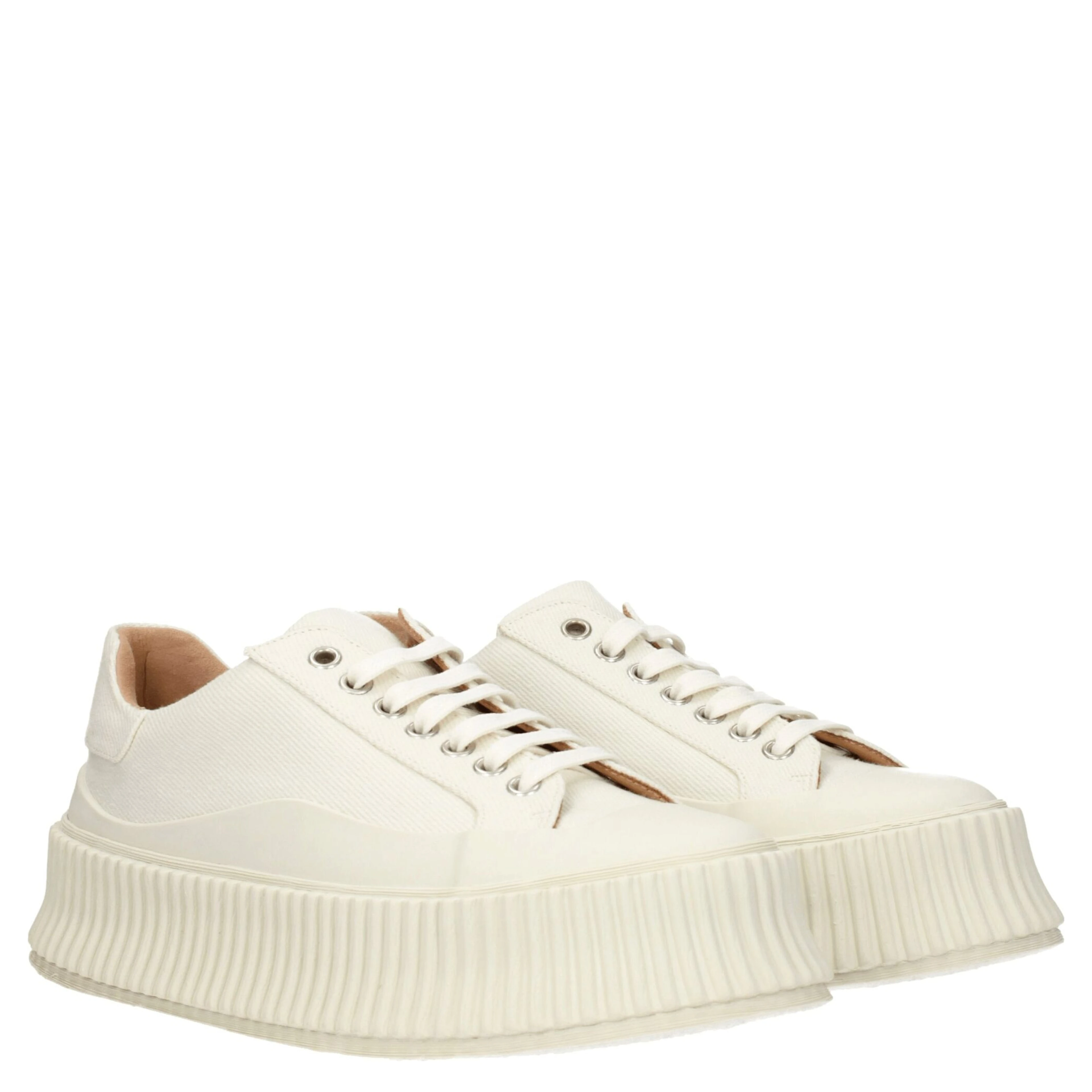 White Fabric Platform Sneakers