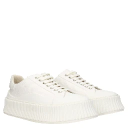 White Fabric Platform Sneakers