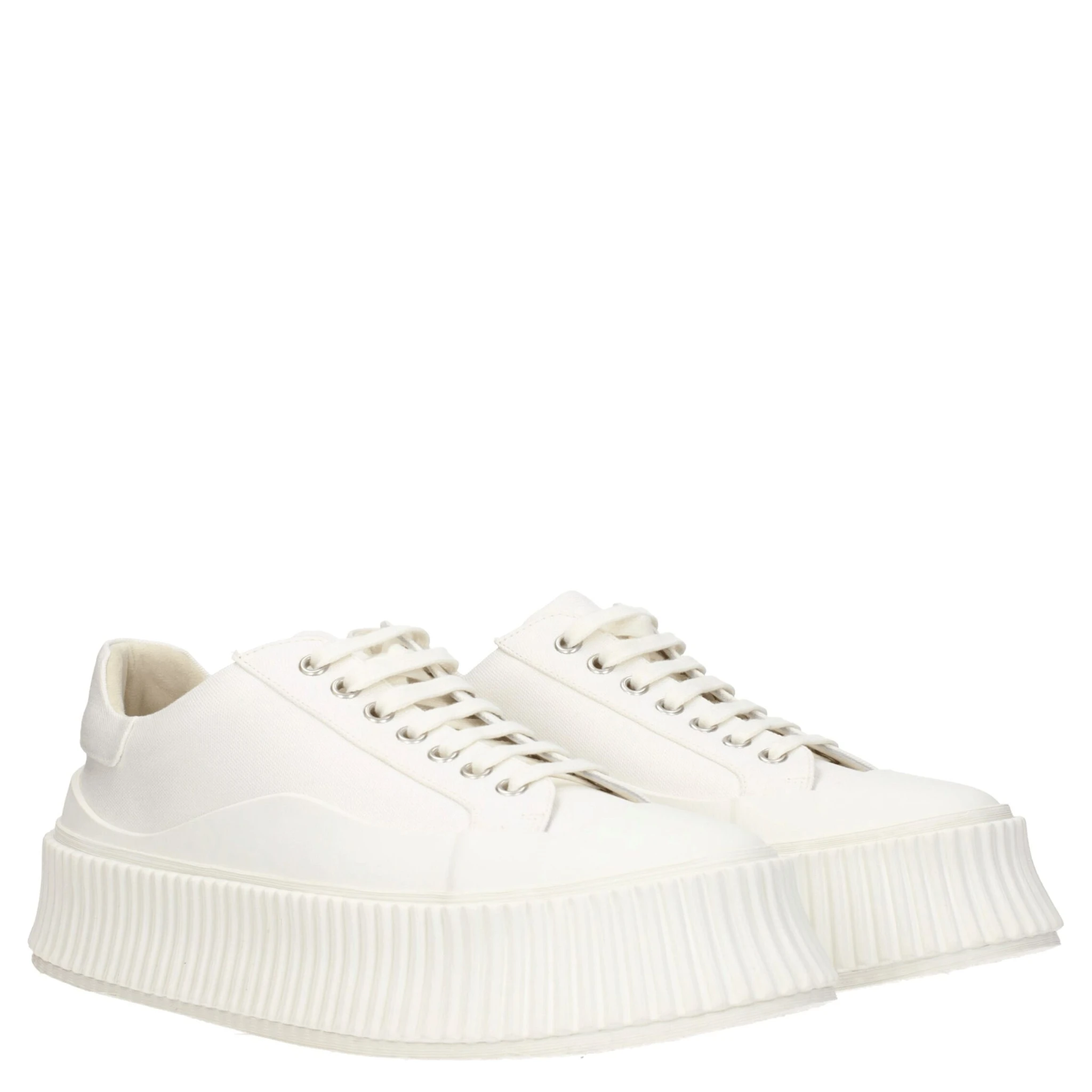 White Fabric Platform Sneakers