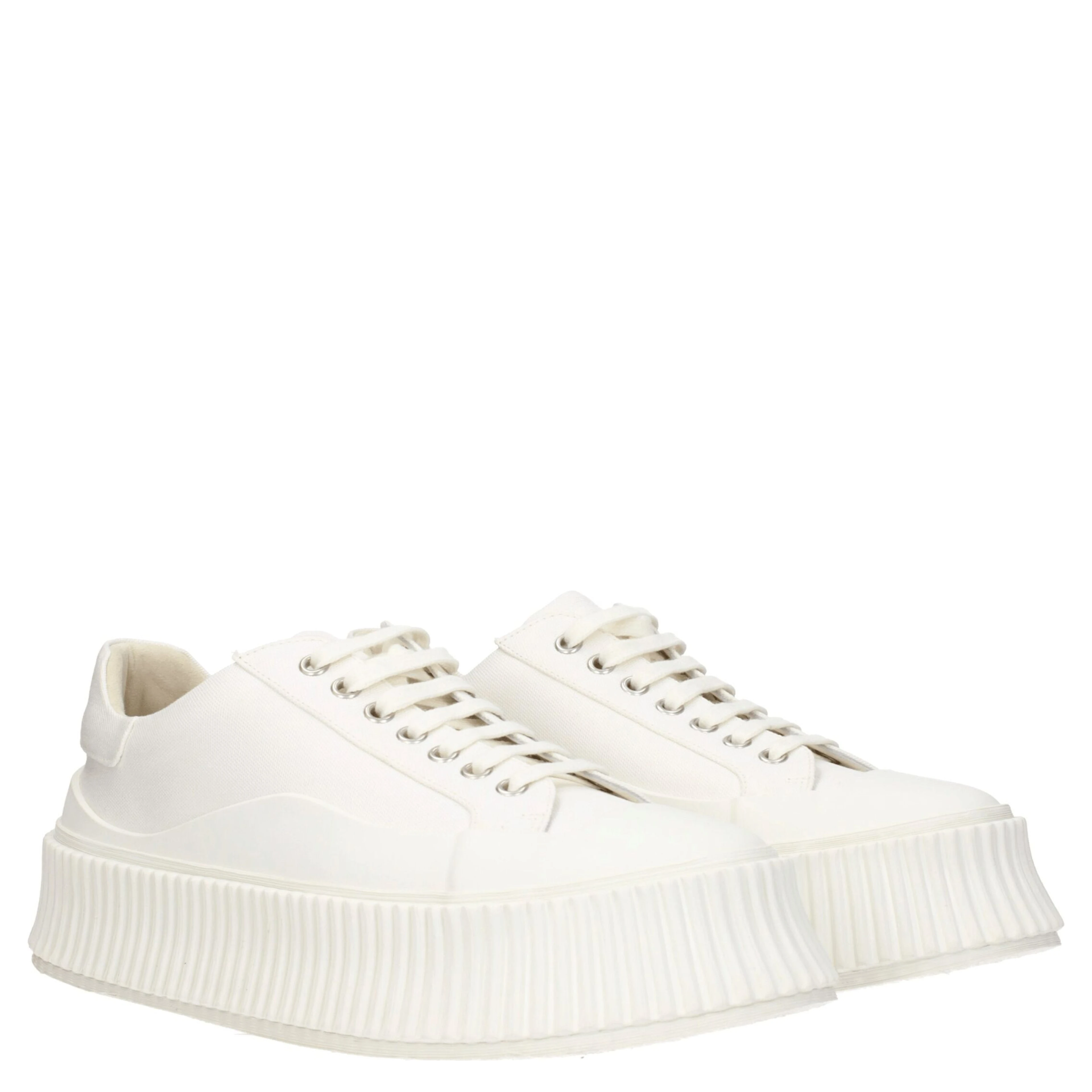 White Fabric Platform Sneakers
