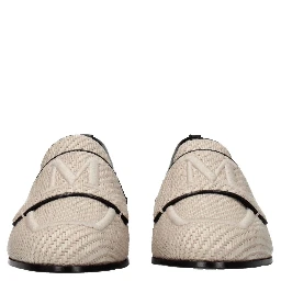 Beige Fabric Slip-On Loafers