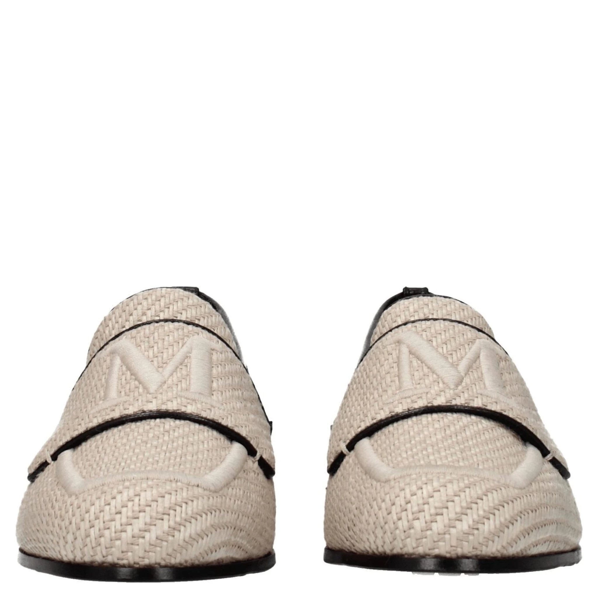 Beige Fabric Slip-On Loafers