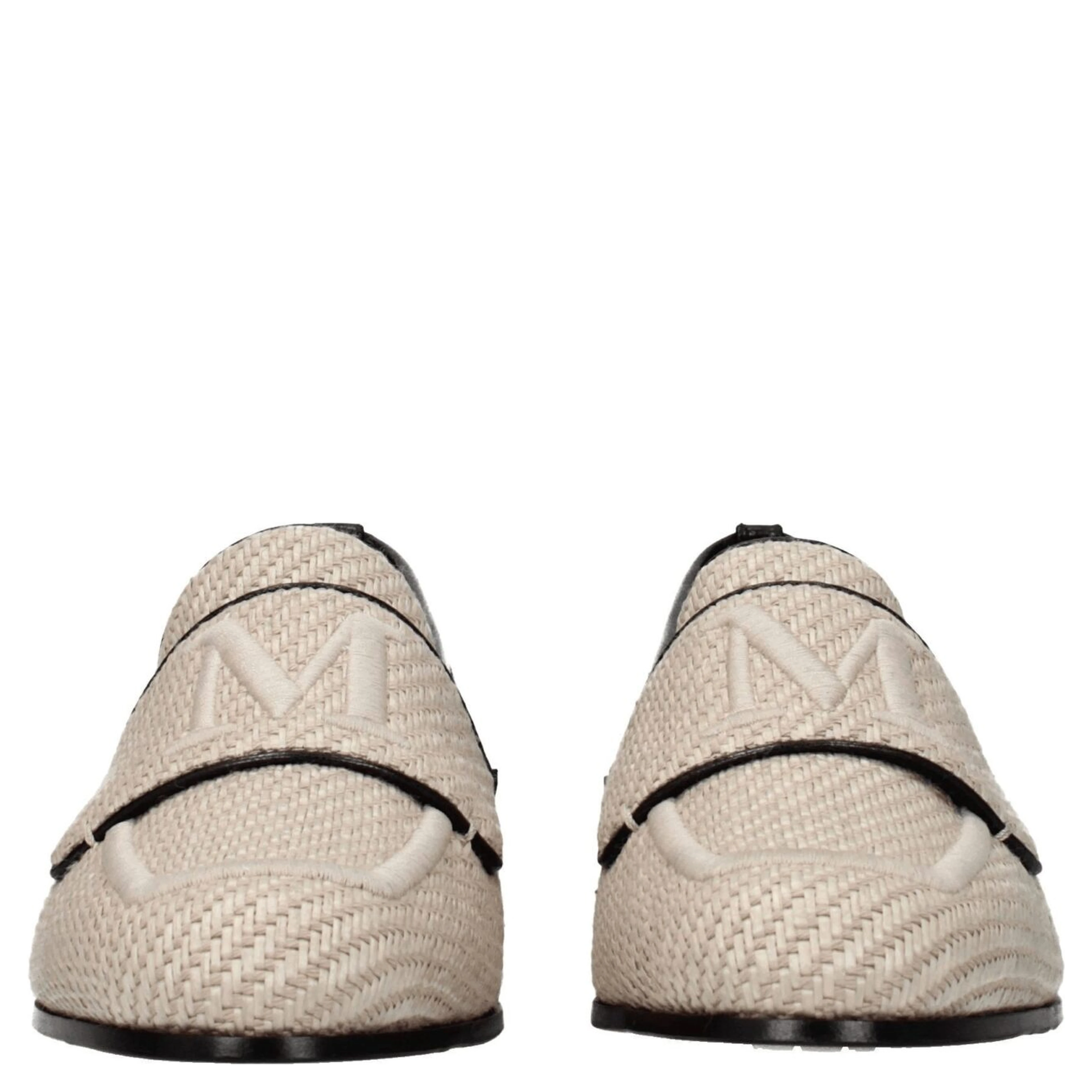 Beige Fabric Slip-On Loafers