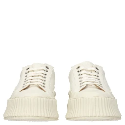 White Fabric Platform Sneakers