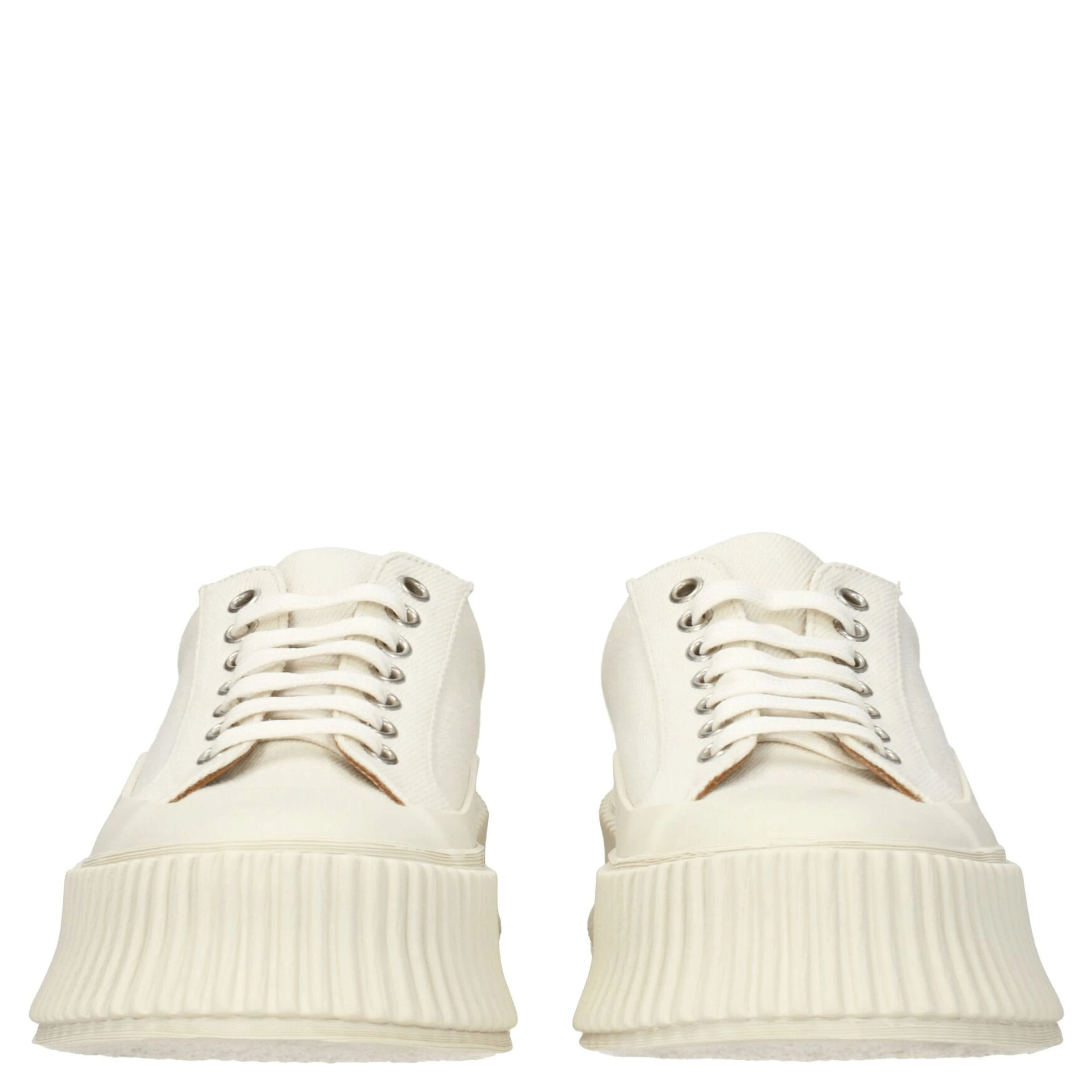 White Fabric Platform Sneakers