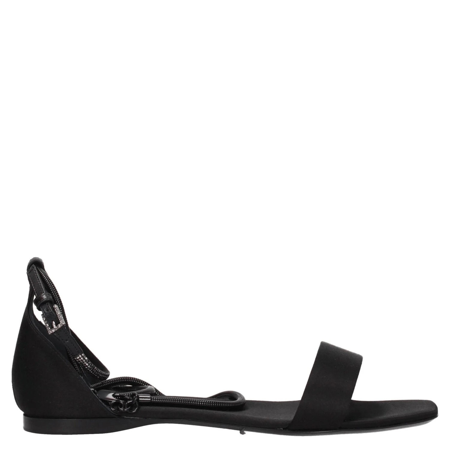 Black Satin Flat Sandals