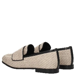 Beige Fabric Slip-On Loafers