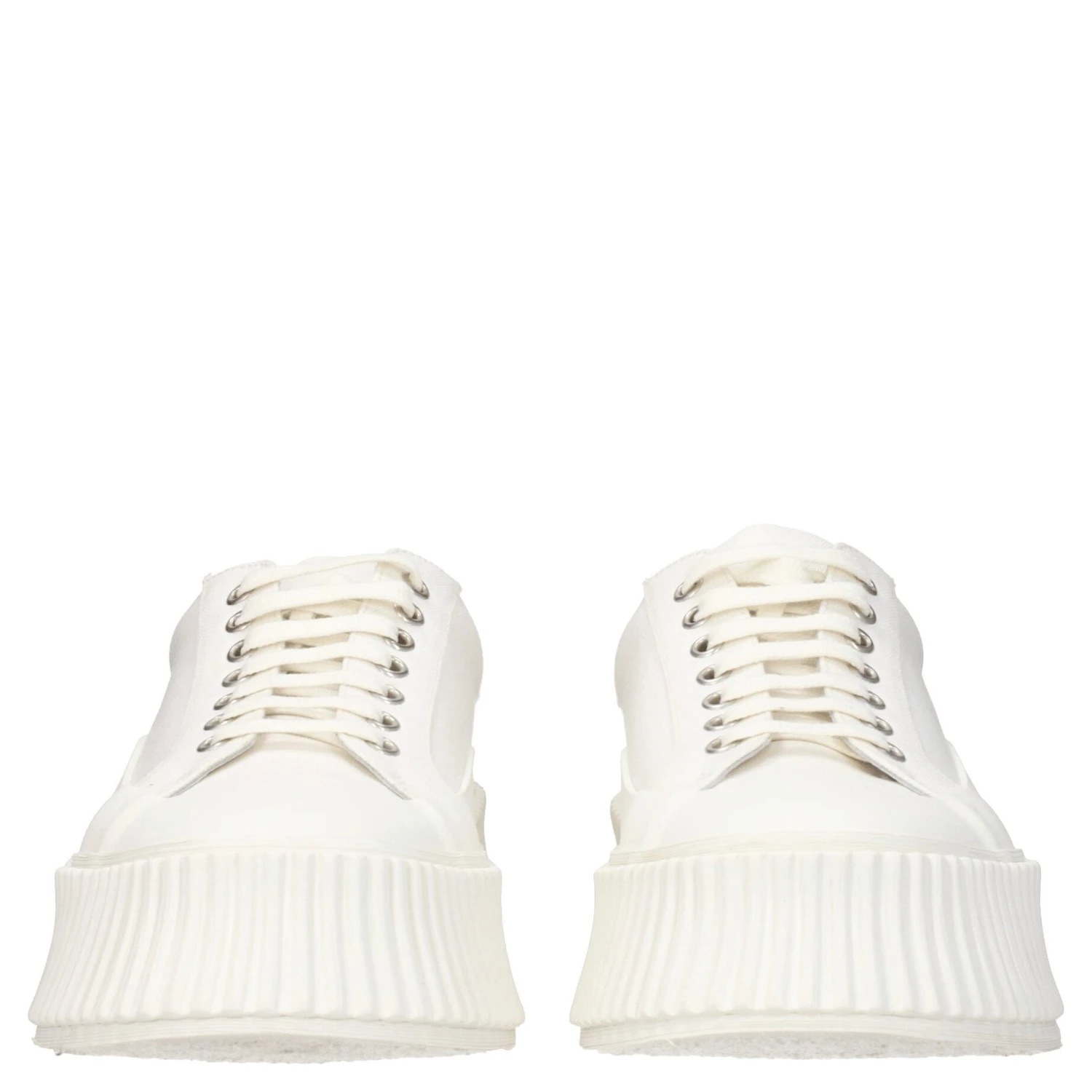 White Fabric Platform Sneakers