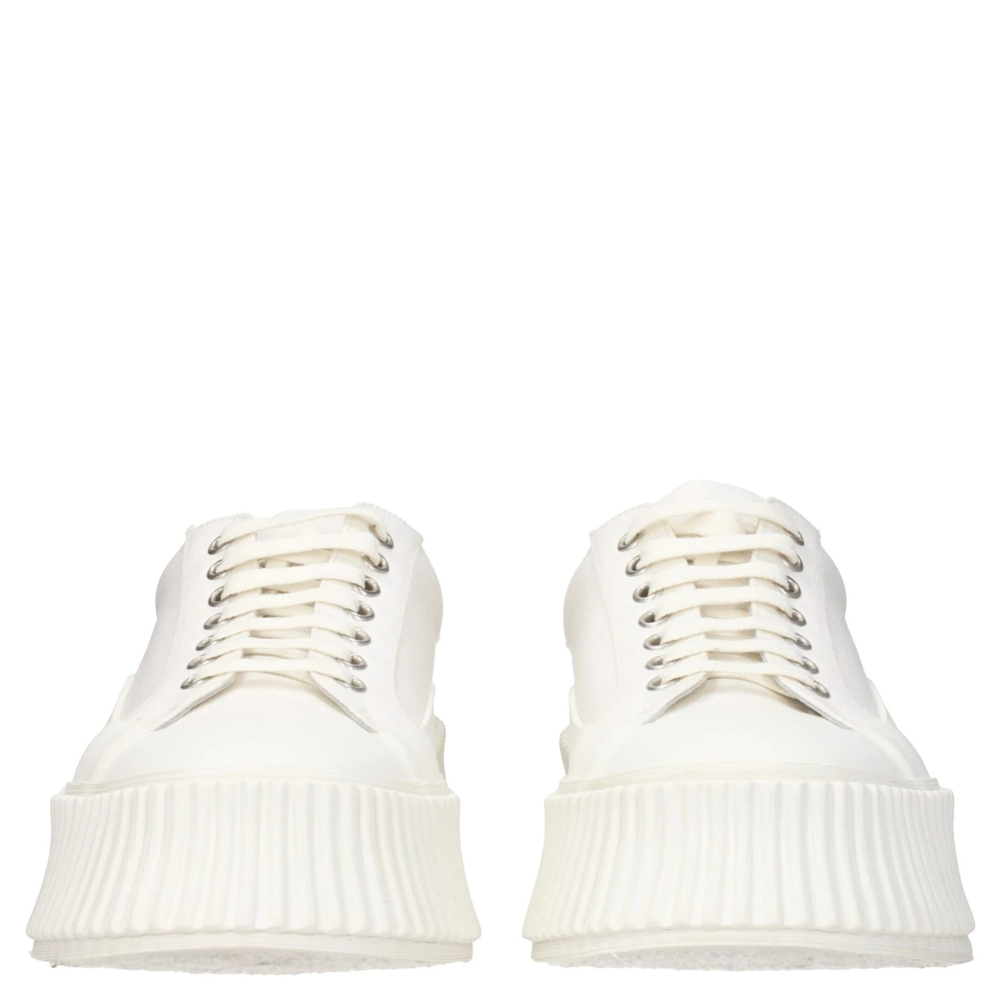 White Fabric Platform Sneakers