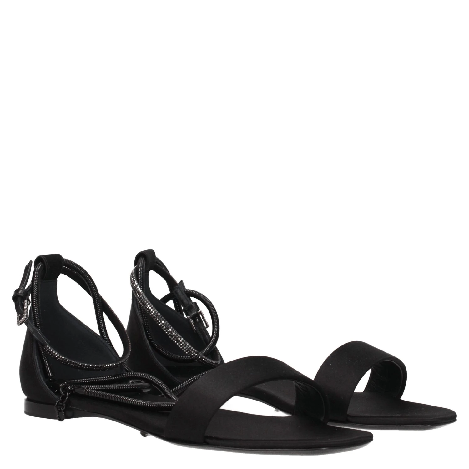 Black Satin Flat Sandals