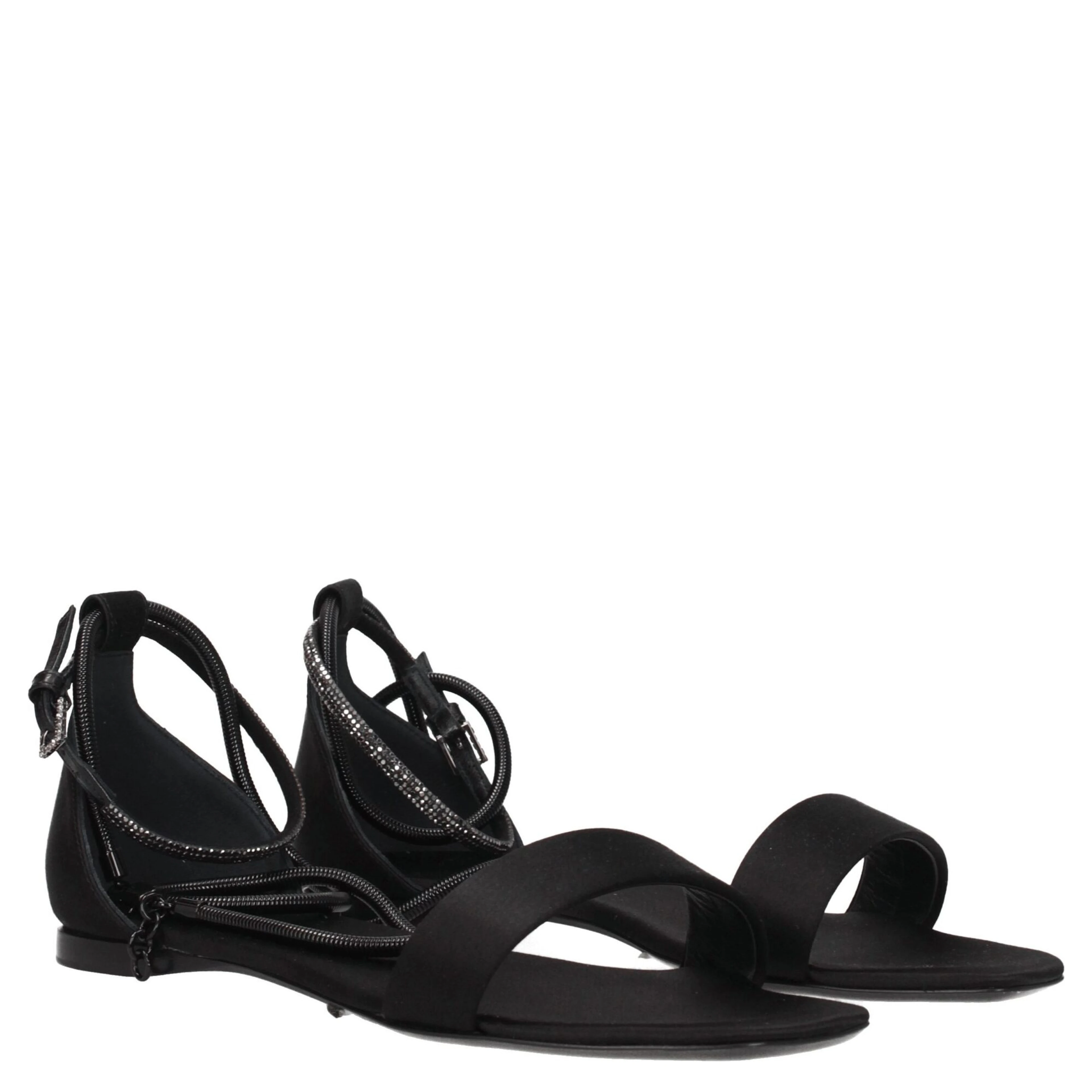 Black Satin Flat Sandals