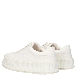 White Fabric Platform Sneakers