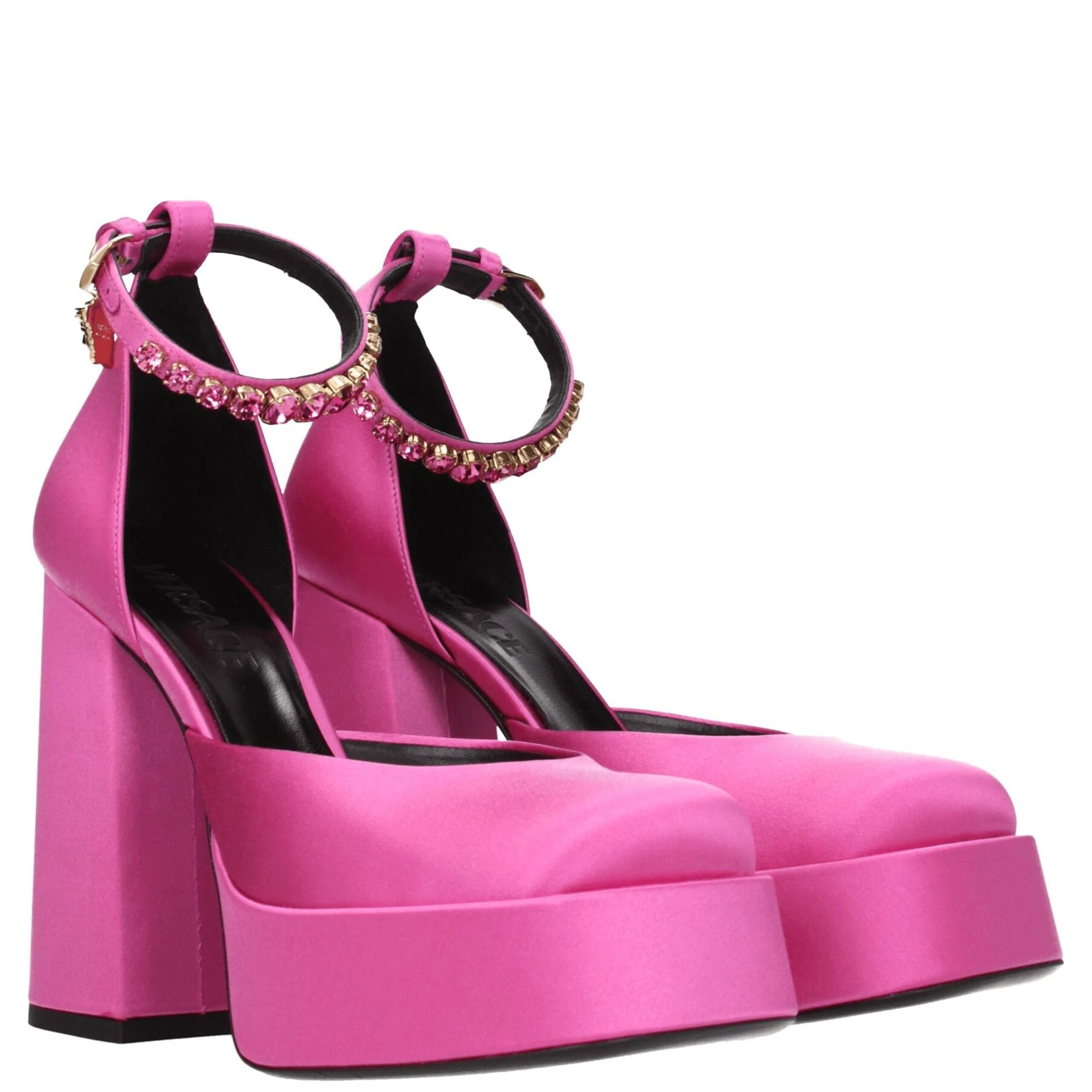 Pink Satin Platform Pumps