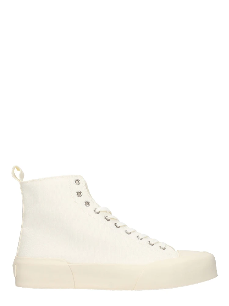Beige Fabric High Top Sneakers