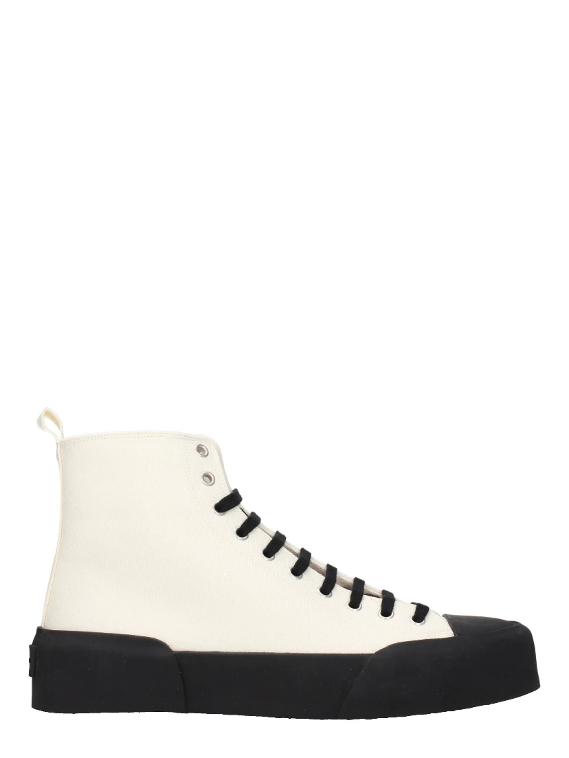 Beige Fabric High Top Sneakers