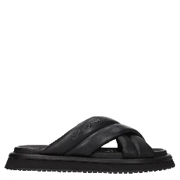 Black Leather Slippers