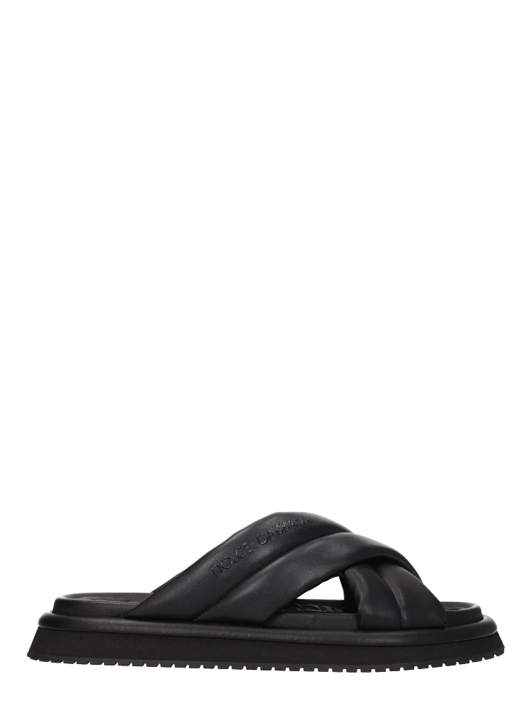 Black Leather Slippers