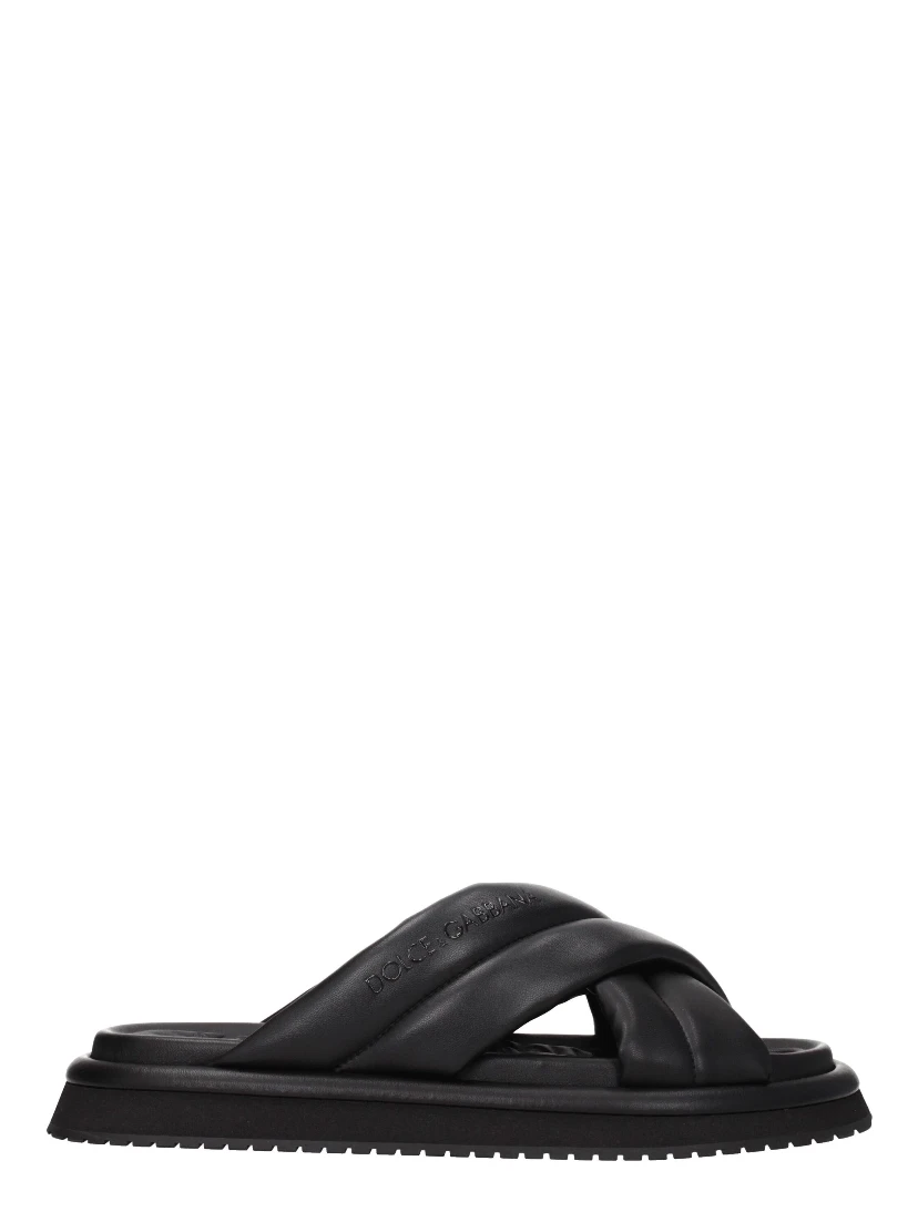Black Leather Slippers