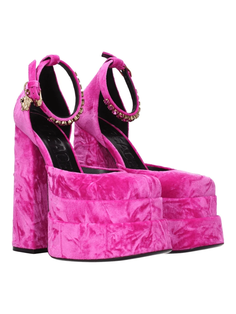 Pink Velvet Platform Sandals