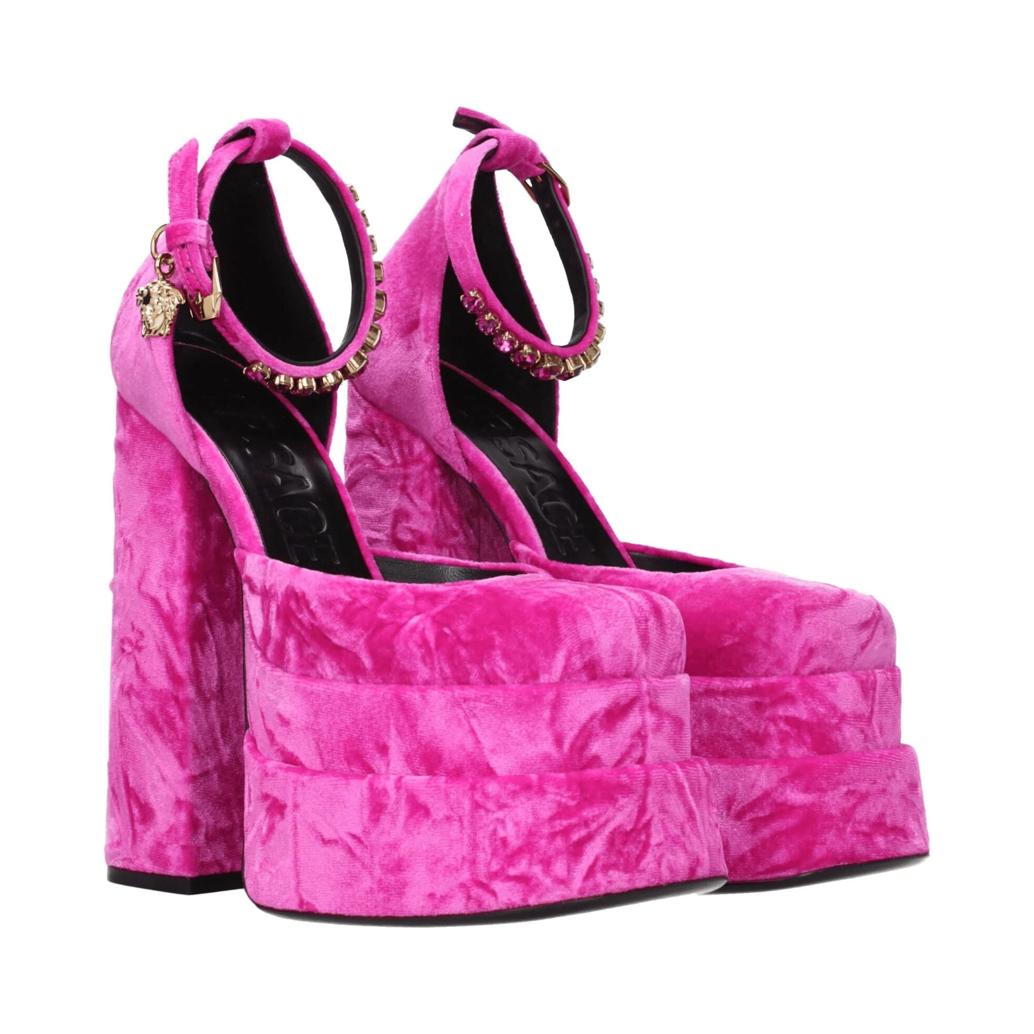 Pink Velvet Platform Sandals