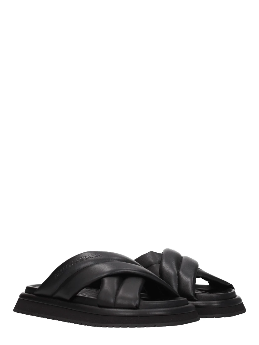 Black Leather Slippers