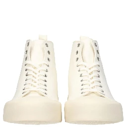 Beige Fabric High Top Sneakers