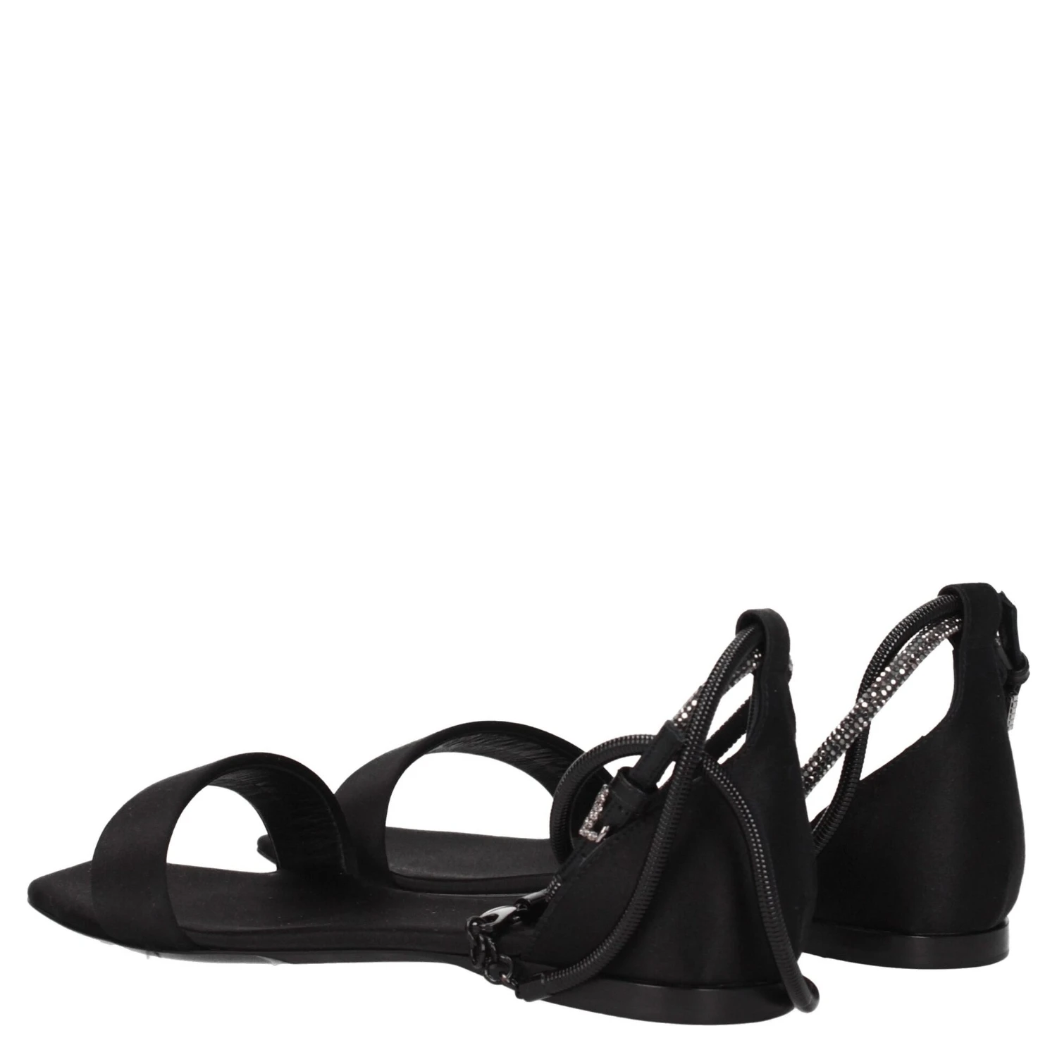 Black Satin Flat Sandals