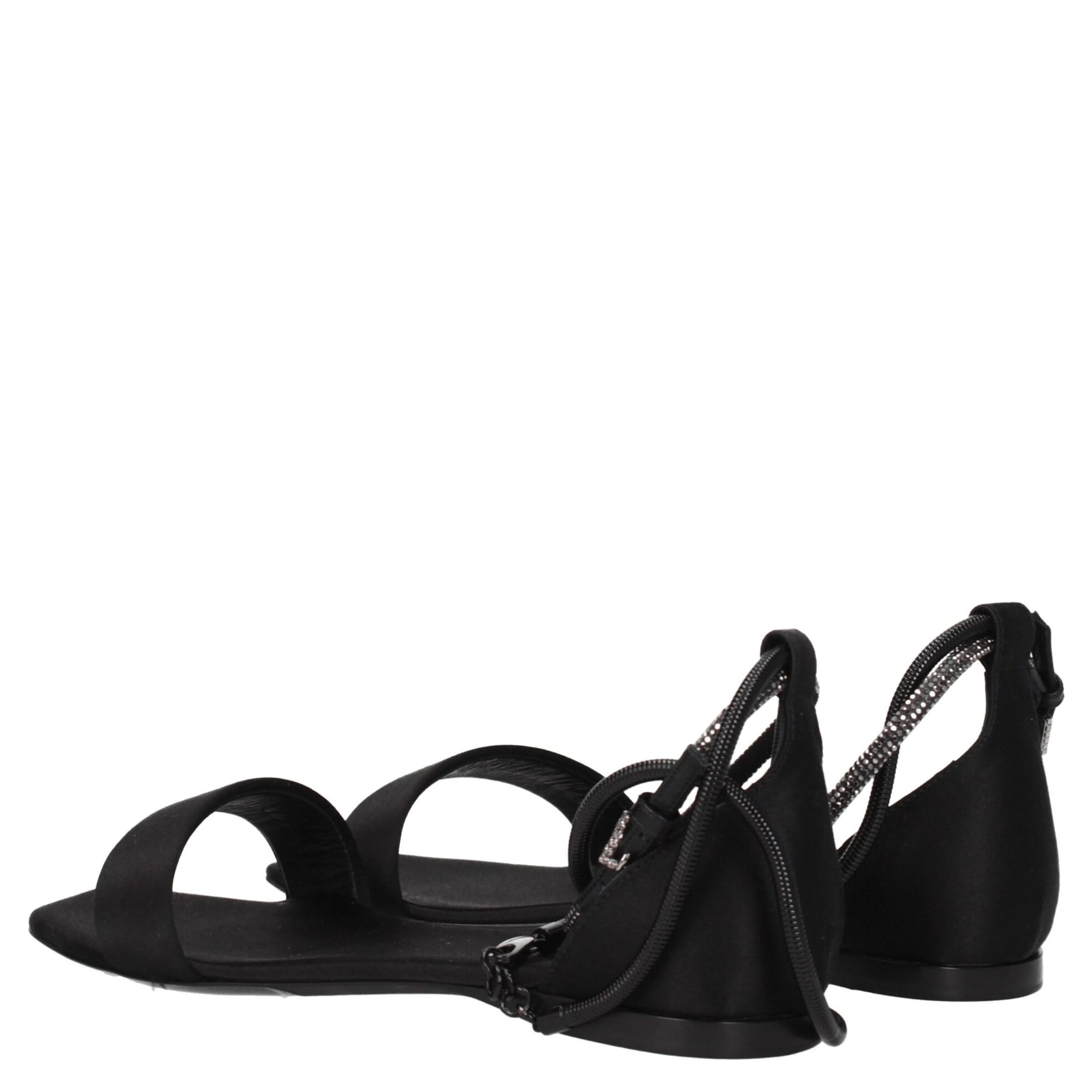Black Satin Flat Sandals
