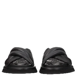 Black Leather Slippers