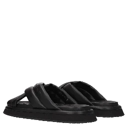 Black Leather Slippers