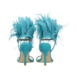 Green Leather Stiletto Heel Sandals