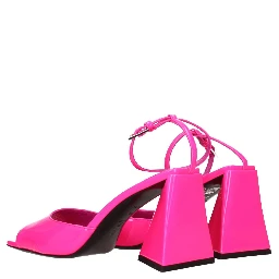 Pink Leather Stiletto Heel Sandals