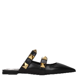 Black Leather Mules