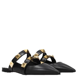 Black Leather Mules