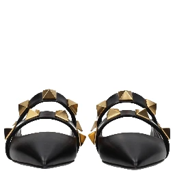 Black Leather Mules