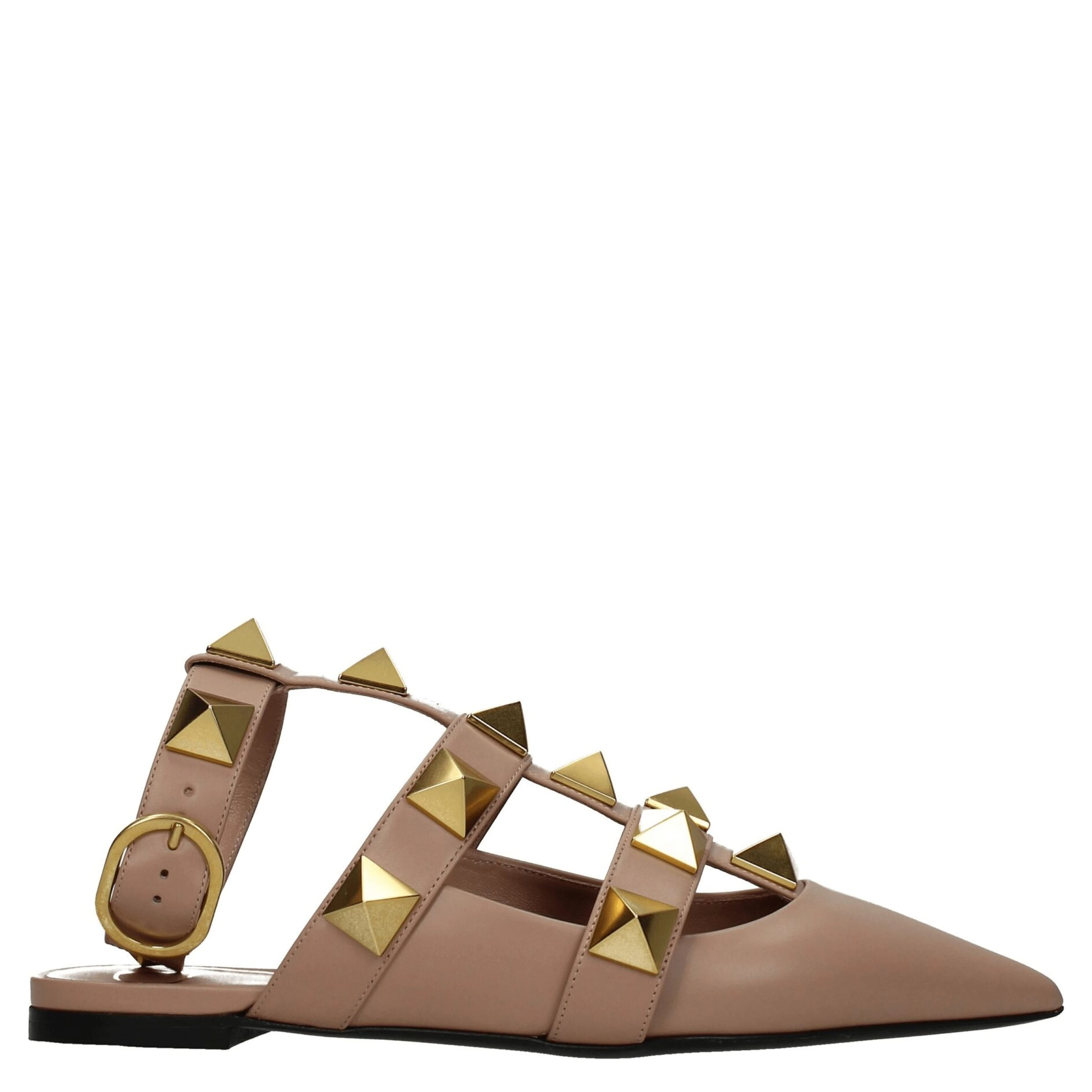 Pink Leather Flat Sandals