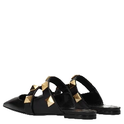 Black Leather Mules