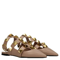 Pink Leather Flat Sandals