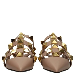 Pink Leather Flat Sandals