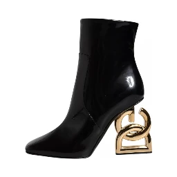 Black Jackie Leather Mid Calf Boots Shoes