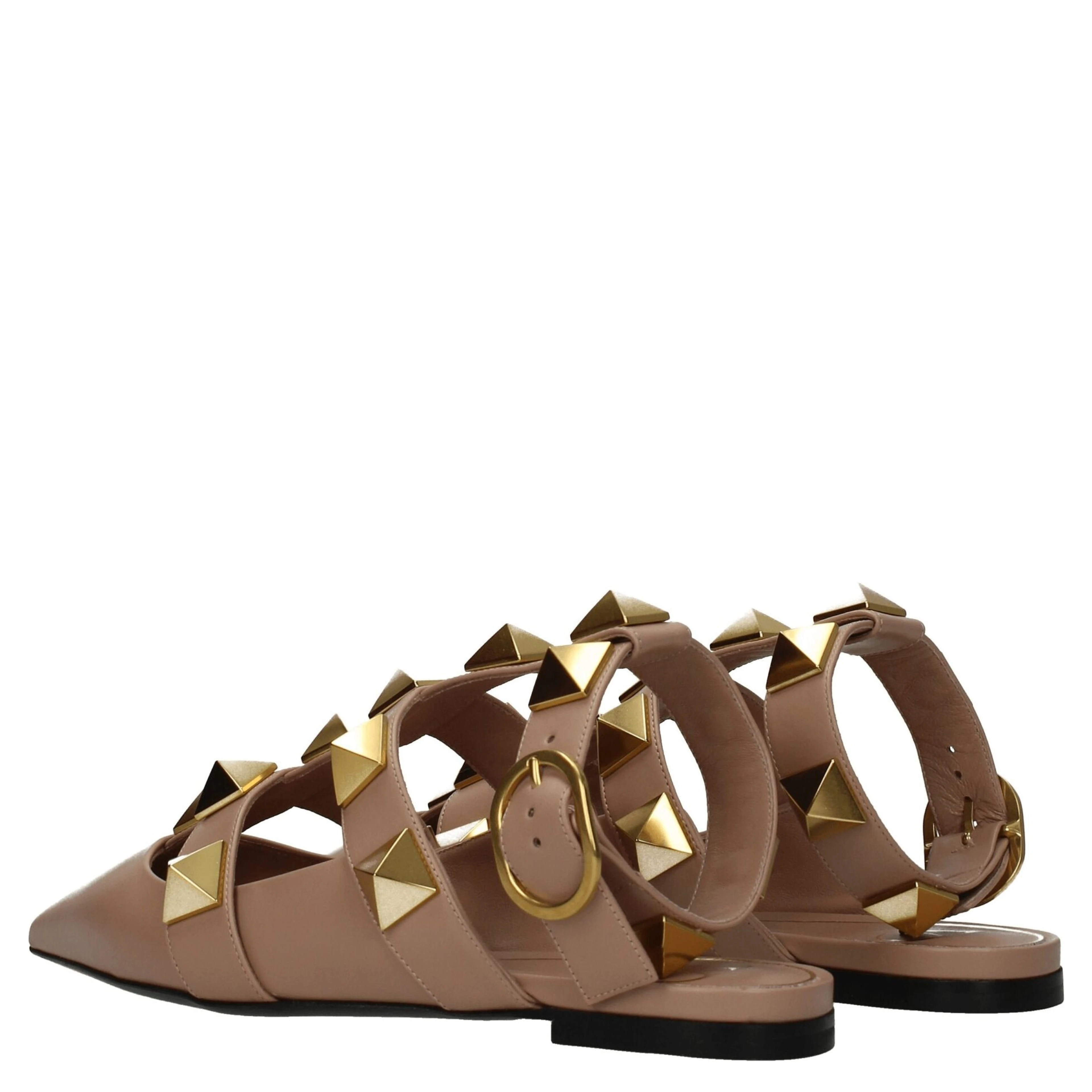 Pink Leather Flat Sandals