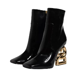 Black Jackie Leather Mid Calf Boots Shoes