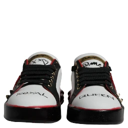 White Red Crystals Leather Portofino Sneakers Shoes