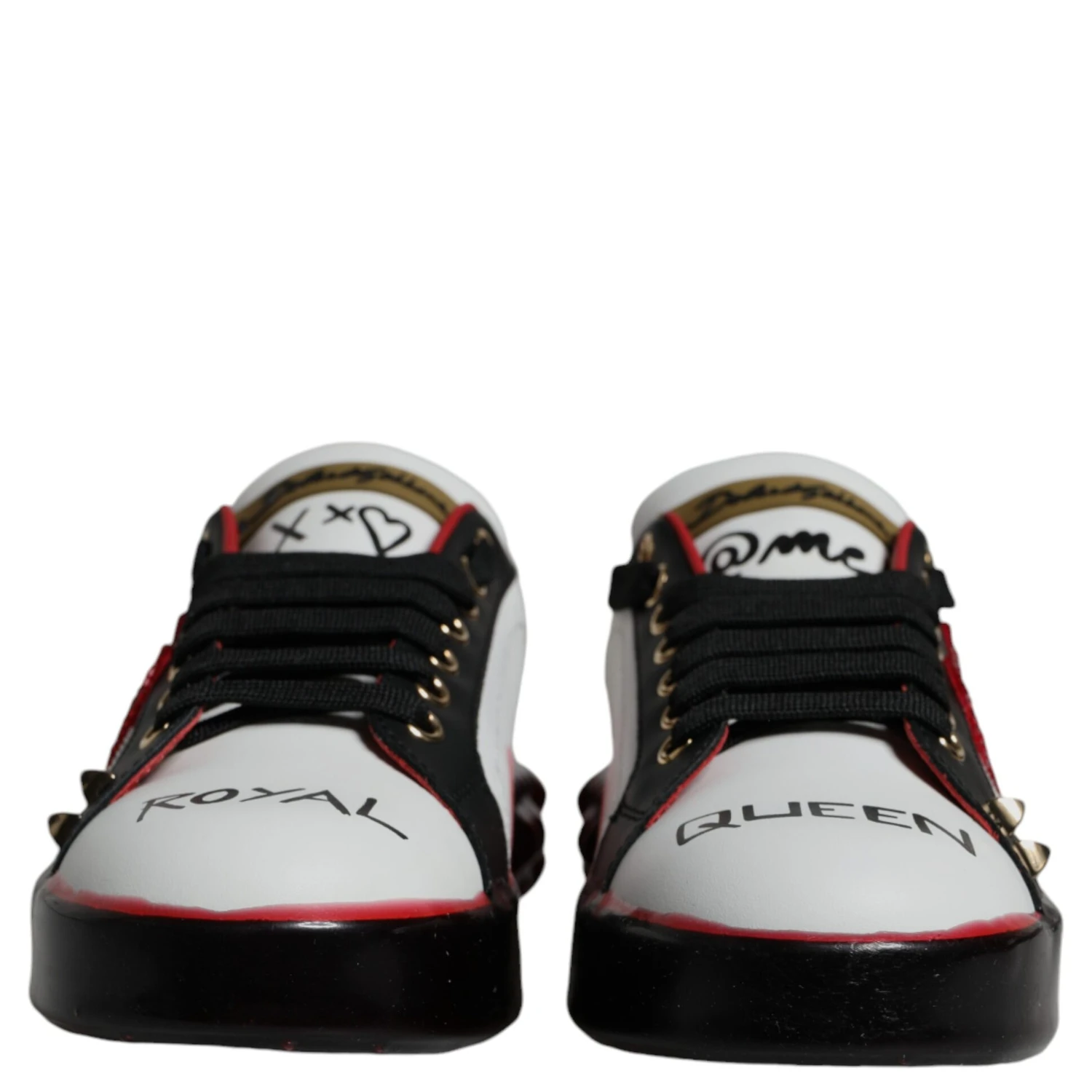 White Red Crystals Leather Portofino Sneakers Shoes