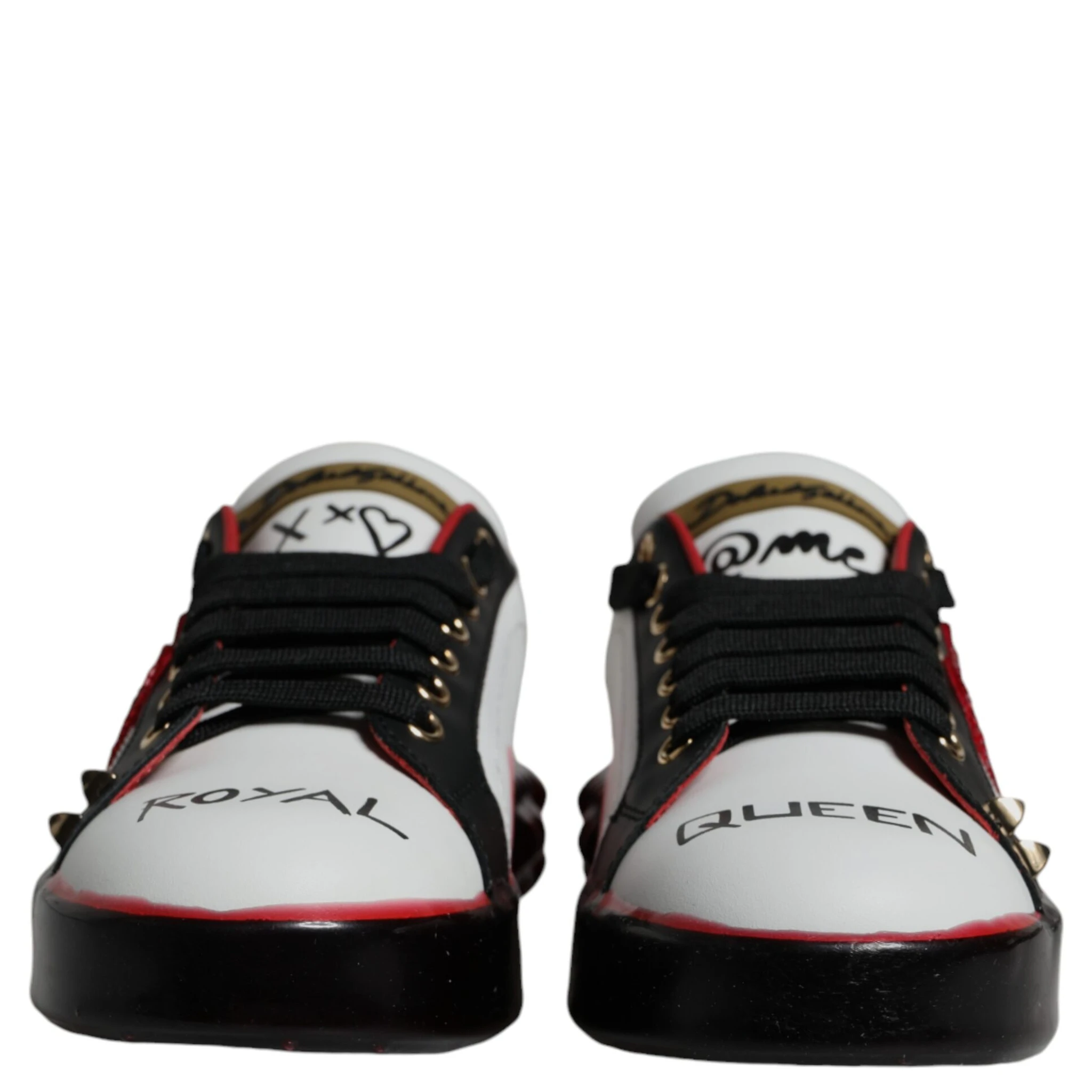 White Red Crystals Leather Portofino Sneakers Shoes