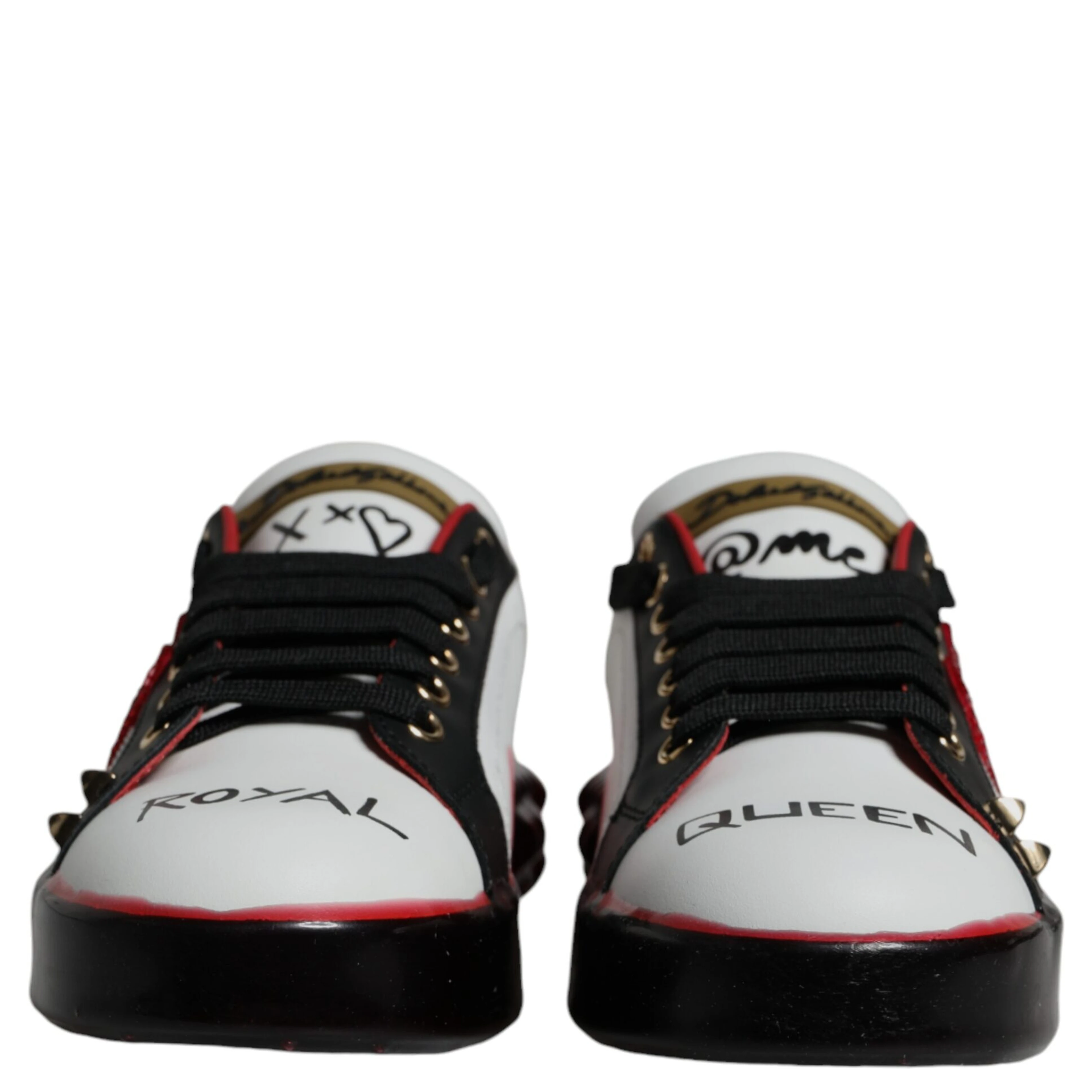 White Red Crystals Leather Portofino Sneakers Shoes