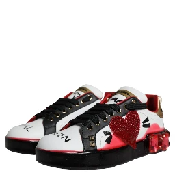 White Red Crystals Leather Portofino Sneakers Shoes
