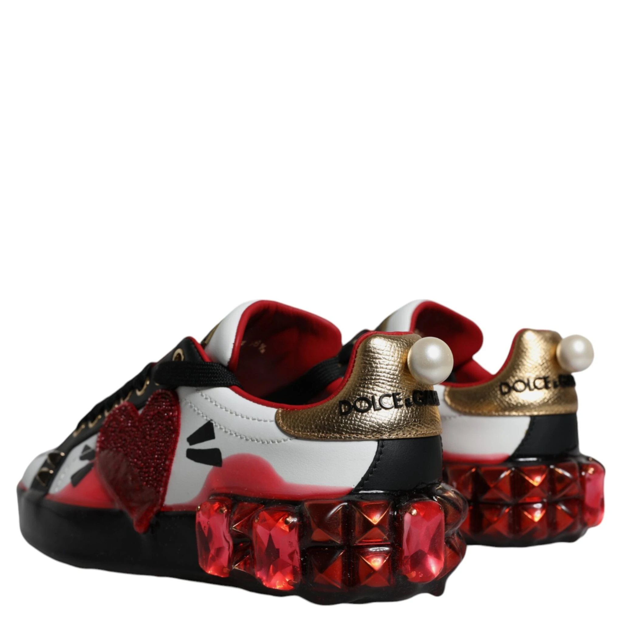 White Red Crystals Leather Portofino Sneakers Shoes