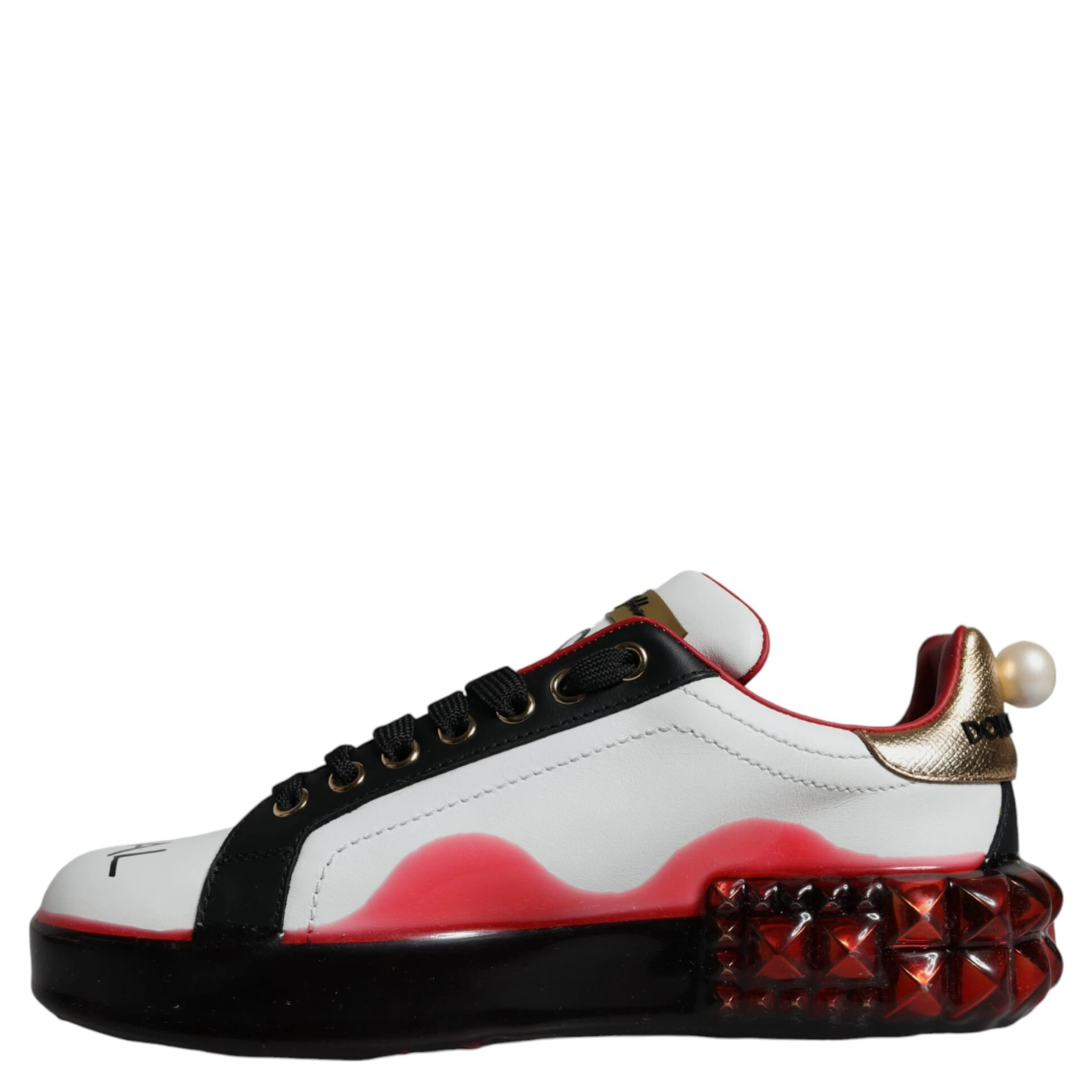 White Red Crystals Leather Portofino Sneakers Shoes