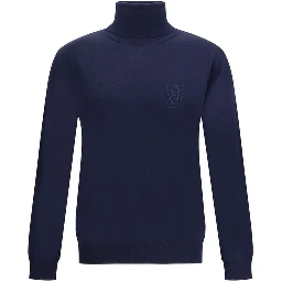 Blue Fleece Wool Turtleneck